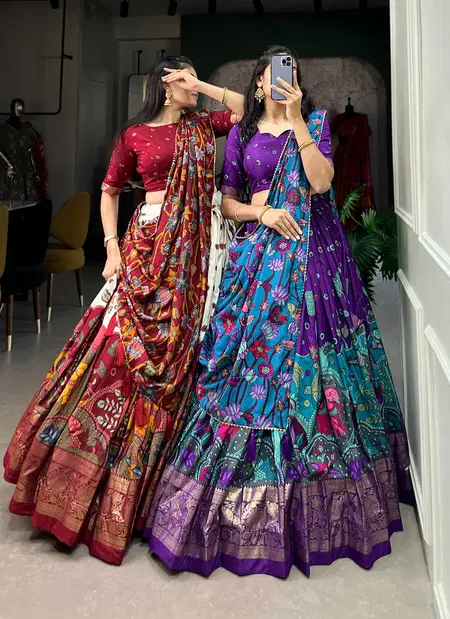 Musafir By Lnb1219 Tasar Silk Kalamkari Print Lehenga Choli Wholesale In India